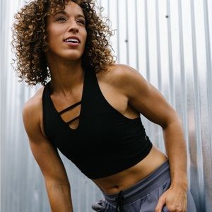 ZYIA ACTIVE black grid crop tank
